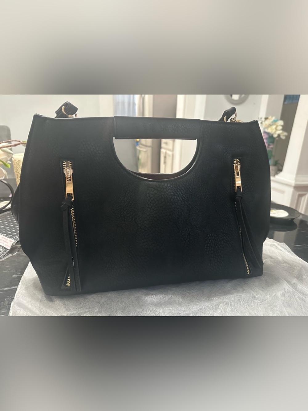 Charming Charlie Black Tote with Gold Hardware